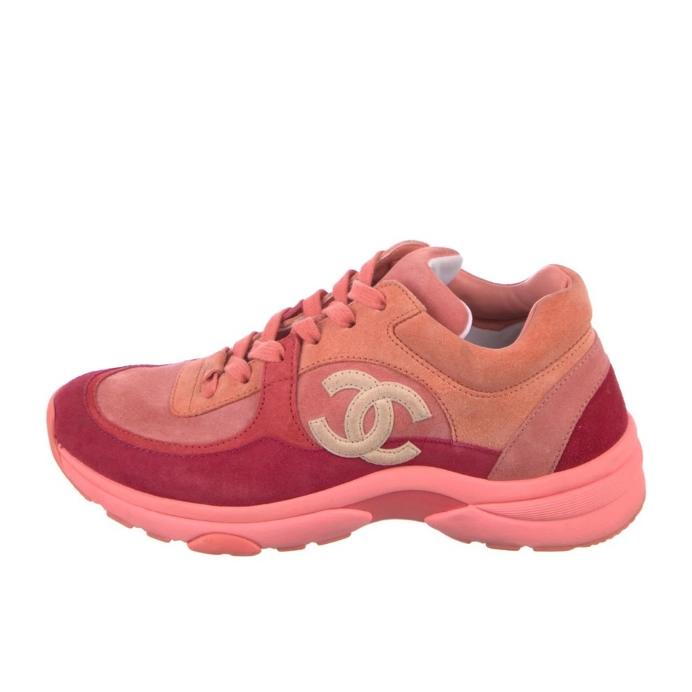 Chanel Women's Pink Suede Sneakers Size 36